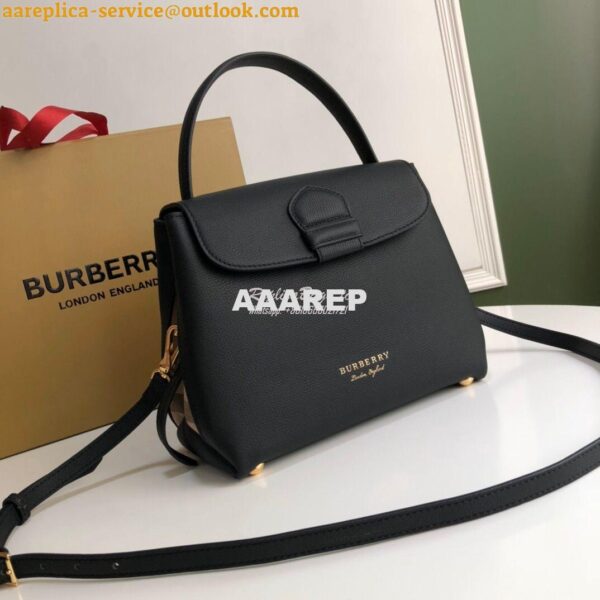 Replica Burberry Grainy Leather and House Check Tote Bag Black 4