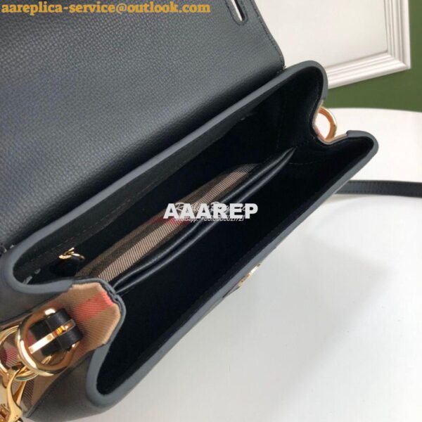 Replica Burberry Grainy Leather and House Check Tote Bag Black 8