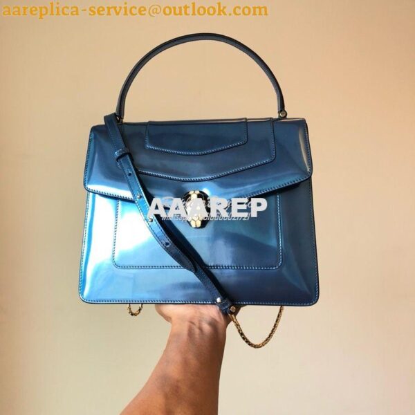 Replica Bvlgari Serpenti Forever Flap Cover Bag in Metallic Blue with 3