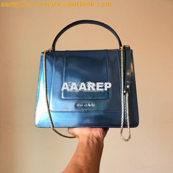 Replica Bvlgari Serpenti Forever Flap Cover Bag in Metallic Blue with 4