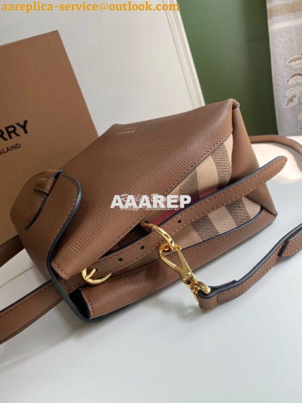 Replica Burberry Grainy Leather and House Check Tote Bag Tan 7