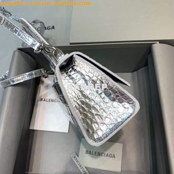 Replica Balenciaga 592833 Hourglass XS Top Handle Bag Silver 5