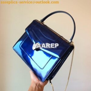 Replica Bvlgari Serpenti Forever Flap Cover Bag in Metallic Cobalt Blu 2