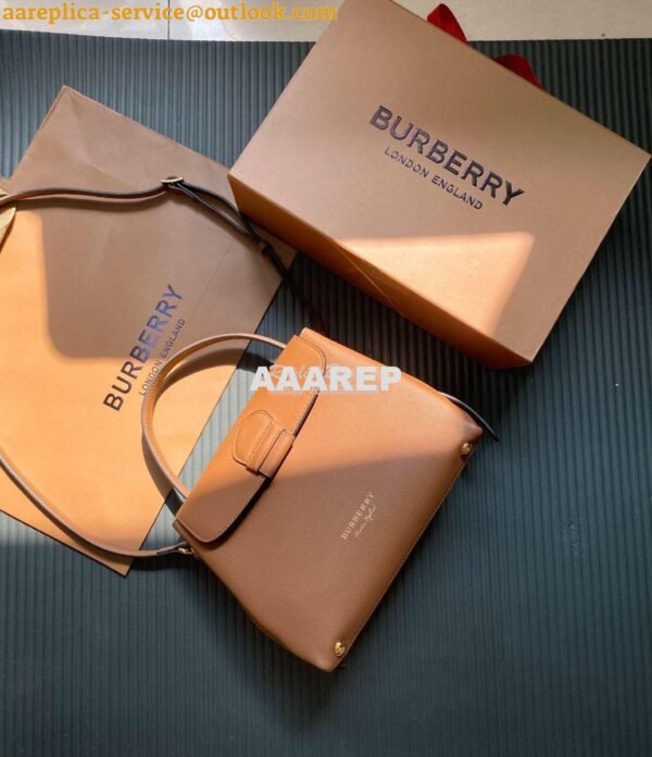 Replica Burberry Grainy Leather and House Check Tote Bag Tan 12