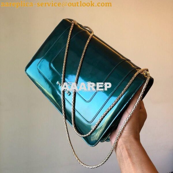 Replica Bvlgari Serpenti Forever Flap Cover Bag in Metallic Green 3979 5