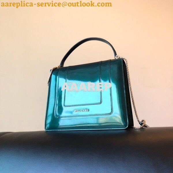 Replica Bvlgari Serpenti Forever Flap Cover Bag in Metallic Green with 4