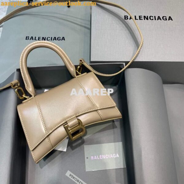 Replica Balenciaga 592833 Hourglass XS Top Handle Leather Bag Apricot 3