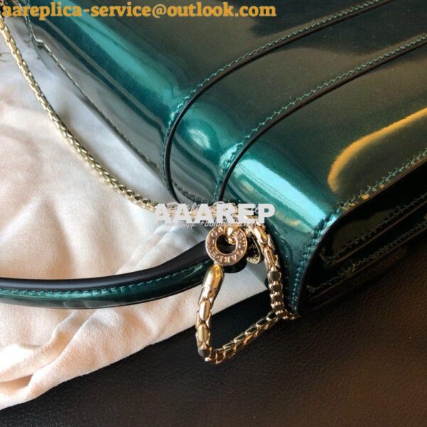 Replica Bvlgari Serpenti Forever Flap Cover Bag in Metallic Green with 12