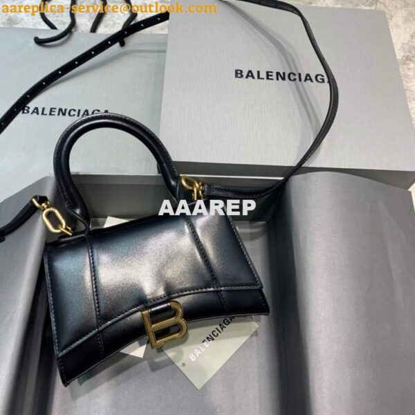 Replica Balenciaga 592833 Hourglass XS Top Handle Leather Bag Black Gold 3