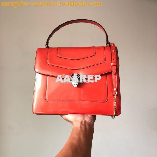 Replica Bvlgari Serpenti Forever Flap Cover Bag in Metallic Orange wit 3