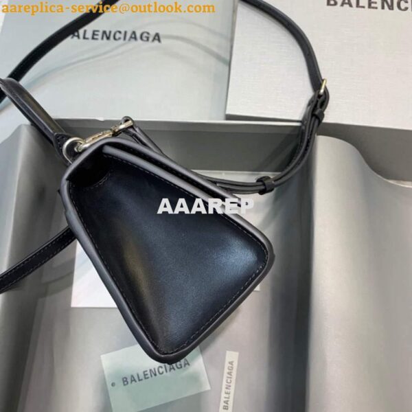 Replica Balenciaga 592833 Hourglass XS Top Handle Leather Bag Black Silver 3