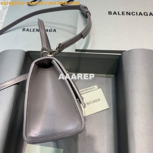 Replica Balenciaga 592833 Hourglass XS Top Handle Leather Bag Gray 5