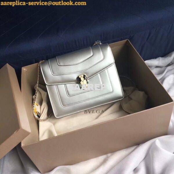 Replica Bvlgari Serpenti Forever Flap Cover Bag in Metallic Silver 396 3