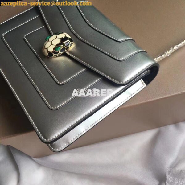 Replica Bvlgari Serpenti Forever Flap Cover Bag in Metallic Silver 396 4