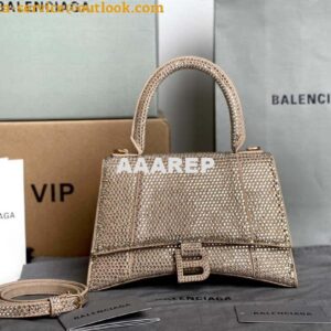 Replica Balenciaga 59283328 Hourglass Top Handle in Apricot Suede Calfskin with Rhinestones