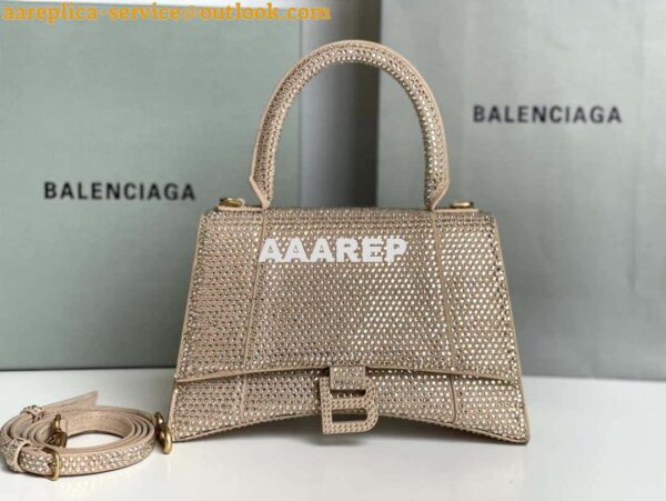 Replica Balenciaga 59283328 Hourglass Top Handle in Apricot Suede Calfskin with Rhinestones 4