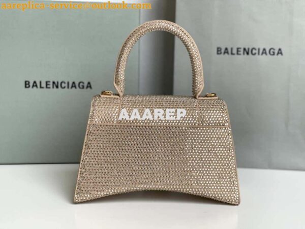 Replica Balenciaga 59283328 Hourglass Top Handle in Apricot Suede Calfskin with Rhinestones 5