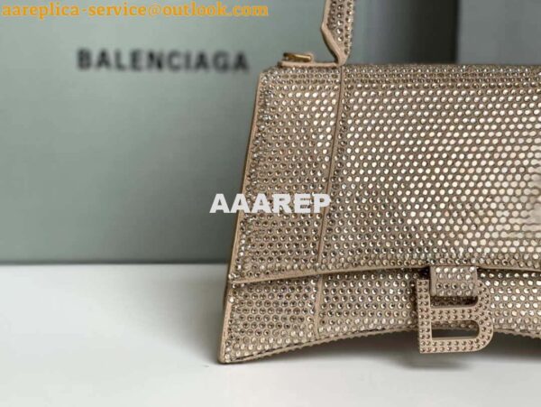 Replica Balenciaga 59283328 Hourglass Top Handle in Apricot Suede Calfskin with Rhinestones 6