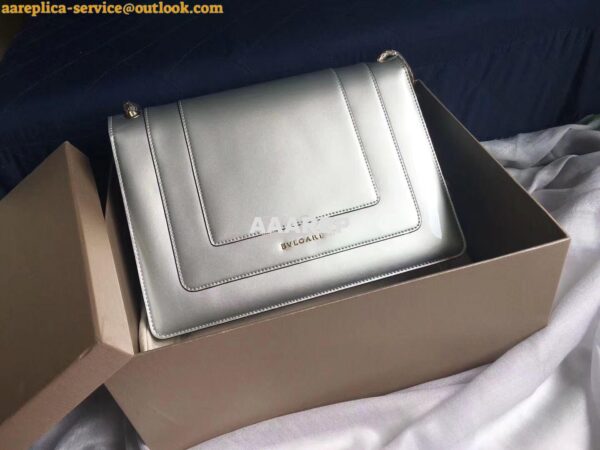 Replica Bvlgari Serpenti Forever Flap Cover Bag in Metallic Silver 397 11