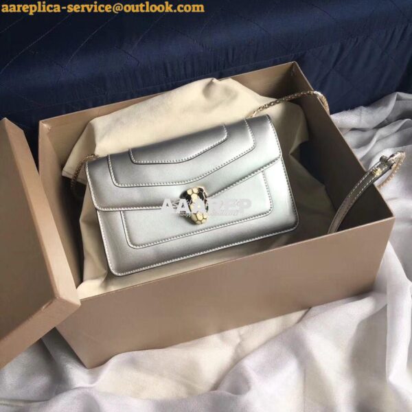 Replica Bvlgari Serpenti Forever Flap Cover Bag in Metallic Silver 397 3