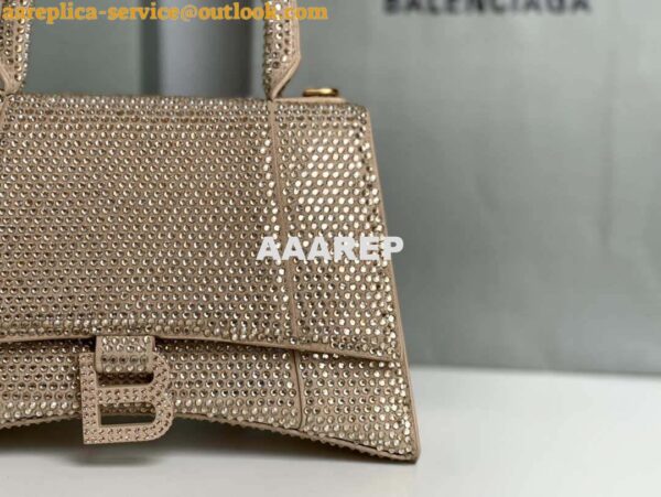 Replica Balenciaga 59283328 Hourglass Top Handle in Apricot Suede Calfskin with Rhinestones 7