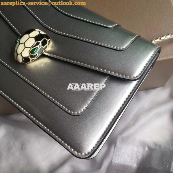 Replica Bvlgari Serpenti Forever Flap Cover Bag in Metallic Silver 397 5