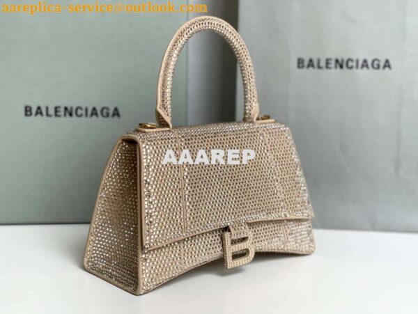 Replica Balenciaga 59283328 Hourglass Top Handle in Apricot Suede Calfskin with Rhinestones 9