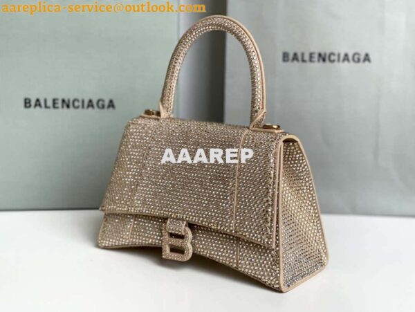 Replica Balenciaga 59283328 Hourglass Top Handle in Apricot Suede Calfskin with Rhinestones 10