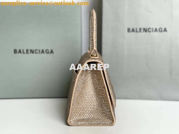 Replica Balenciaga 59283328 Hourglass Top Handle in Apricot Suede Calfskin with Rhinestones 11