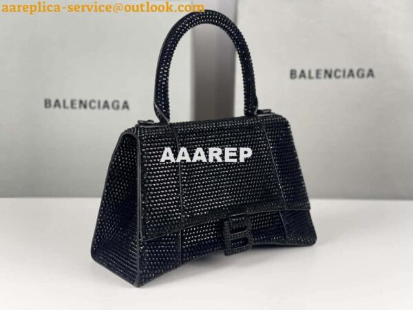 Replica Balenciaga 59283328 Hourglass Top Handle in Black Suede Calfskin with Rhinestones 3