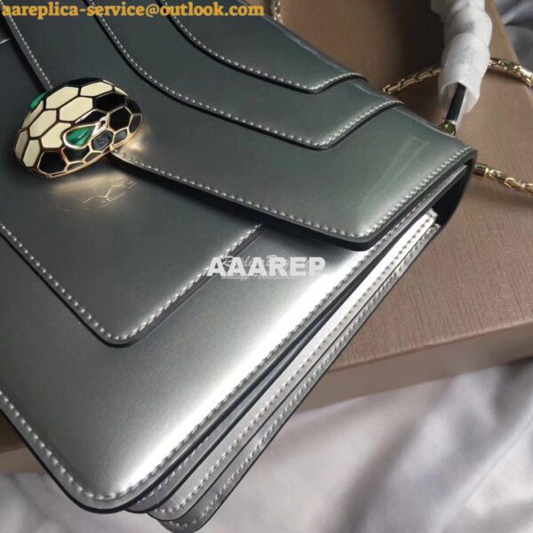 Replica Bvlgari Serpenti Forever Flap Cover Bag in Metallic Silver wit 5