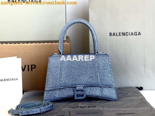 Replica Balenciaga 59283328 Hourglass Top Handle in Blue Suede Calfskin with Rhinestones 3