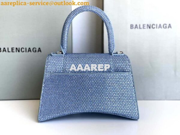 Replica Balenciaga 59283328 Hourglass Top Handle in Blue Suede Calfskin with Rhinestones 2