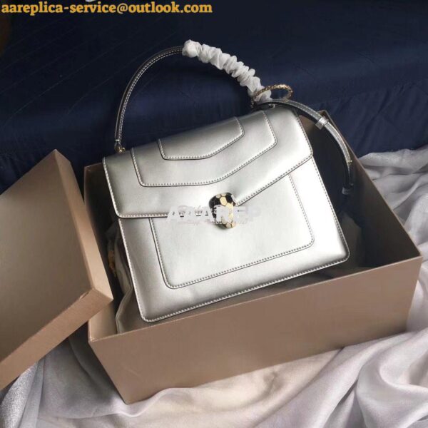 Replica Bvlgari Serpenti Forever Flap Cover Bag in Metallic Silver wit 3