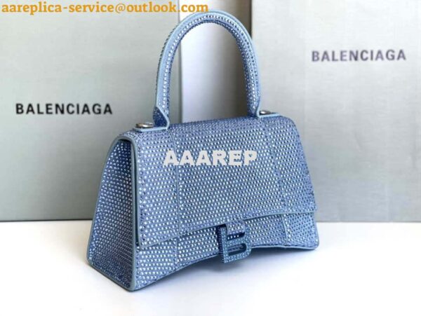 Replica Balenciaga 59283328 Hourglass Top Handle in Blue Suede Calfskin with Rhinestones 8