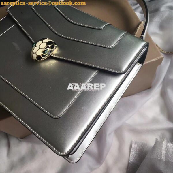 Replica Bvlgari Serpenti Forever Flap Cover Bag in Metallic Silver wit 5