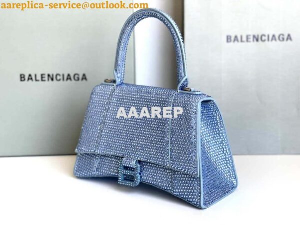 Replica Balenciaga 59283328 Hourglass Top Handle in Blue Suede Calfskin with Rhinestones 9