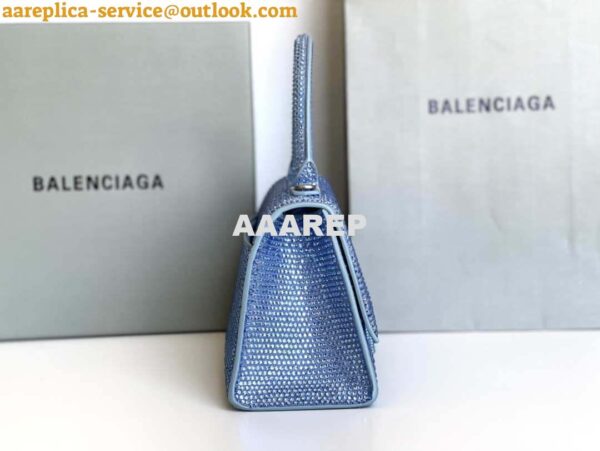 Replica Balenciaga 59283328 Hourglass Top Handle in Blue Suede Calfskin with Rhinestones 11