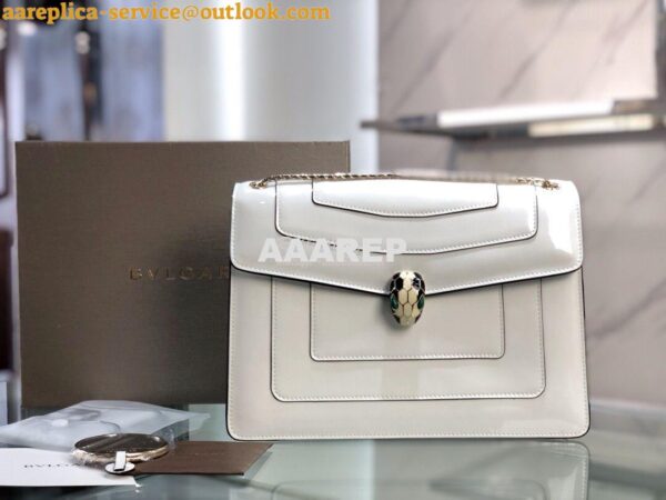 Replica Bvlgari Serpenti Forever Flap Cover Bag in Metallic White 3979 3