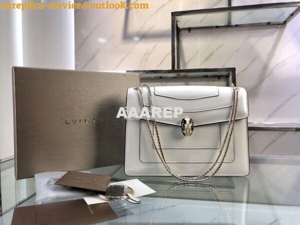 Replica Bvlgari Serpenti Forever Flap Cover Bag in Metallic White 3979 4