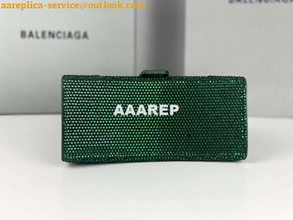 Replica Balenciaga 59283328 Hourglass Top Handle in Dark Green Suede Calfskin with Rhinestones 7