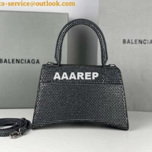 Replica Balenciaga 59283328 Hourglass Top Handle in Gray Suede Calfskin with Rhinestones 2