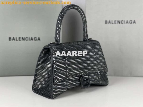 Replica Balenciaga 59283328 Hourglass Top Handle in Gray Suede Calfskin with Rhinestones 3