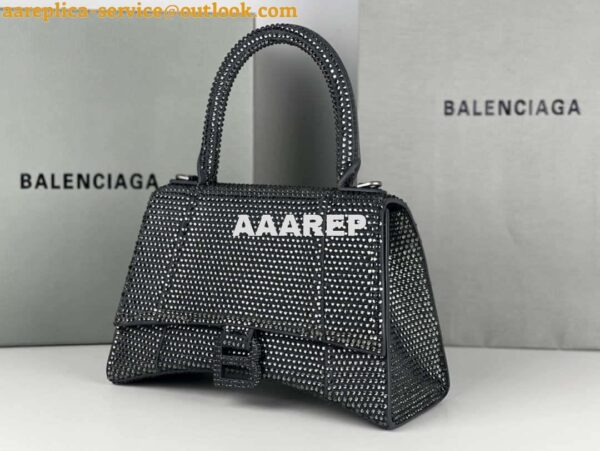 Replica Balenciaga 59283328 Hourglass Top Handle in Gray Suede Calfskin with Rhinestones 4