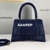 Replica Balenciaga 59283328 Hourglass Top Handle in Navy blue Suede Calfskin with Rhinestones