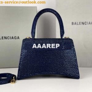 Replica Balenciaga 59283328 Hourglass Top Handle in Navy blue Suede Calfskin with Rhinestones 2