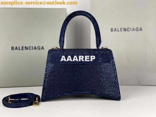 Replica Balenciaga 59283328 Hourglass Top Handle in Navy blue Suede Calfskin with Rhinestones 2