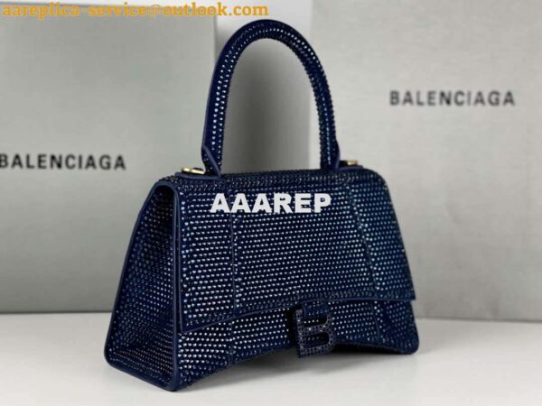 Replica Balenciaga 59283328 Hourglass Top Handle in Navy blue Suede Calfskin with Rhinestones 3