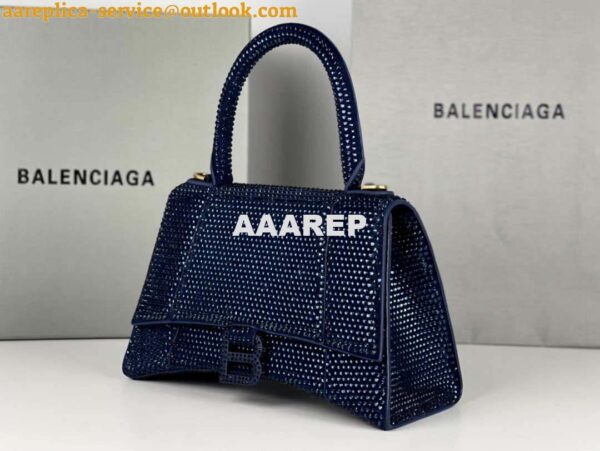 Replica Balenciaga 59283328 Hourglass Top Handle in Navy blue Suede Calfskin with Rhinestones 4