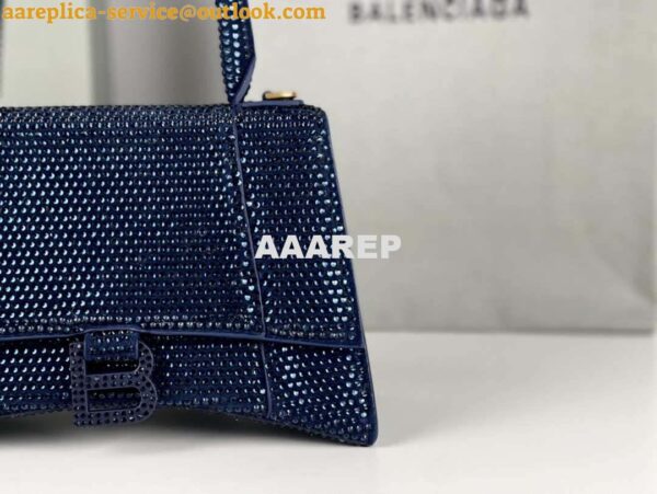 Replica Balenciaga 59283328 Hourglass Top Handle in Navy blue Suede Calfskin with Rhinestones 6